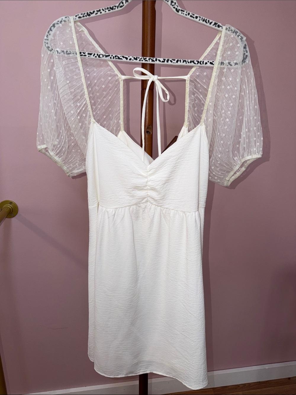 Altar'd State Ivory Puff-Sleeve Slip Dress